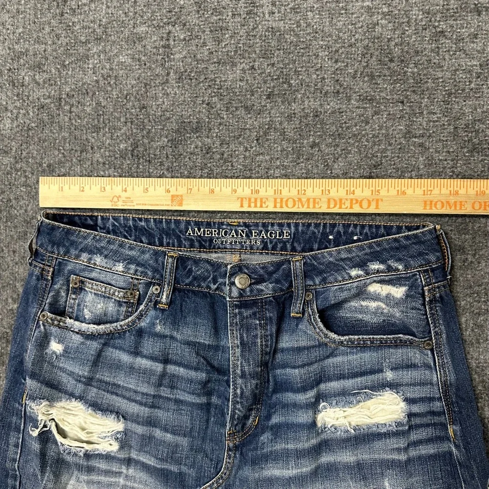 American Eagle Denim Skirt Womens Size 14 Blue Distressed Raw Hem Cotton Mini